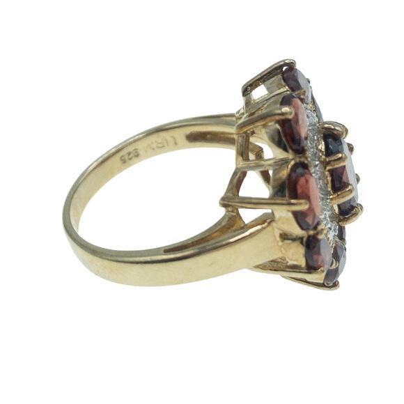 Gold Tone Sterling Silver Garnet Cluster Ring Size 6 - Picture 5 of 14